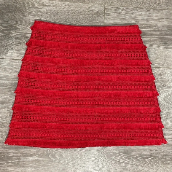 NWOT J. Crew Red Tiered Fringe Exposed Zipper Mini Skirt 0P - Picture 12 of 13